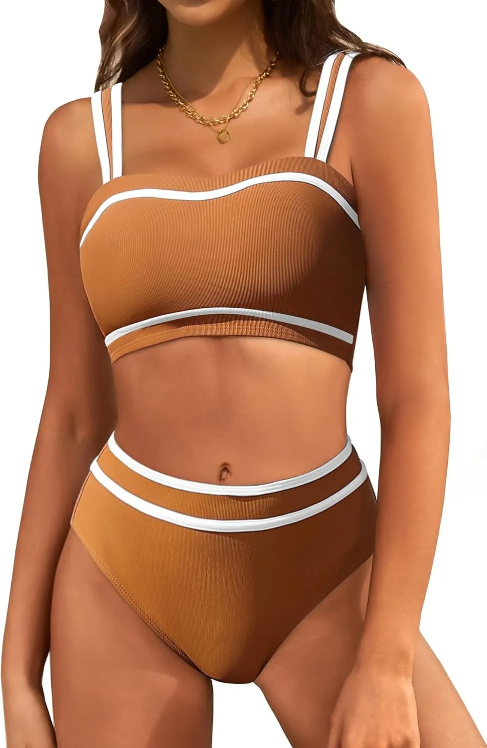 ZAFUL Women's Bikini Sets High Waisted Two Piece Color Block Swimsuits 2025 Cheeky Bathing Suits