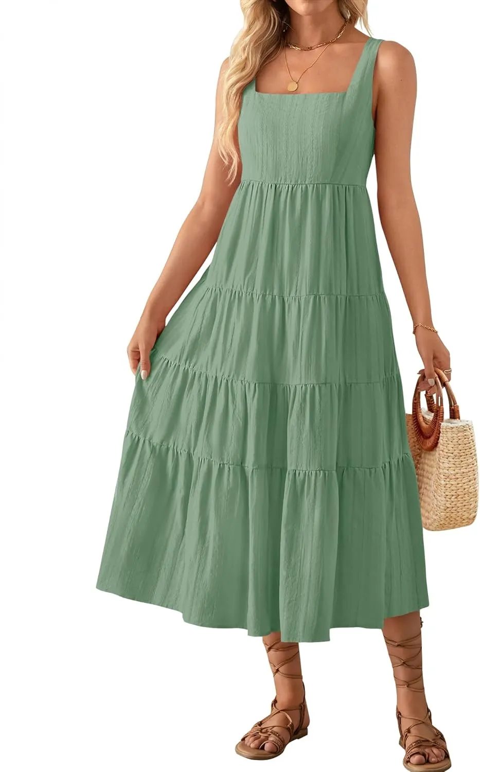 ZESICA Women's Summer Sleeveless Dress Casual Backless Loose Flowy Tiered Sundress Beach Cover up Tank Dresses