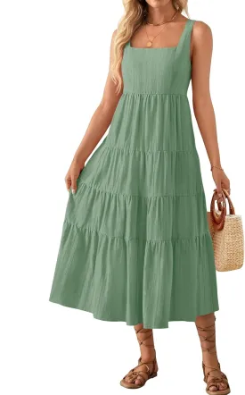 ZESICA Women's Summer Sleeveless Dress Casual Backless Loose Flowy Tiered Sundress Beach Cover up Tank Dresses