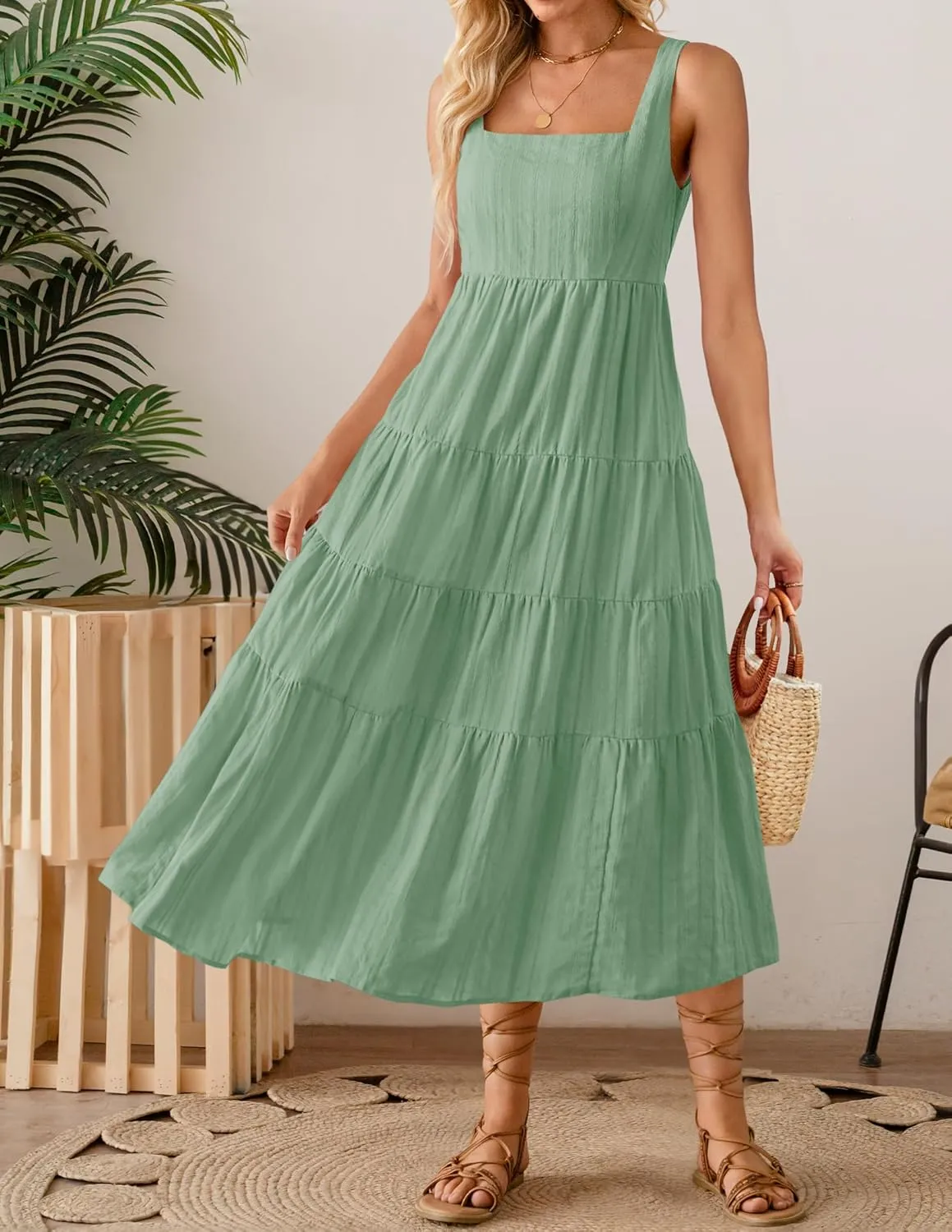 ZESICA Women's Summer Sleeveless Dress Casual Backless Loose Flowy Tiered Sundress Beach Cover up Tank Dresses
