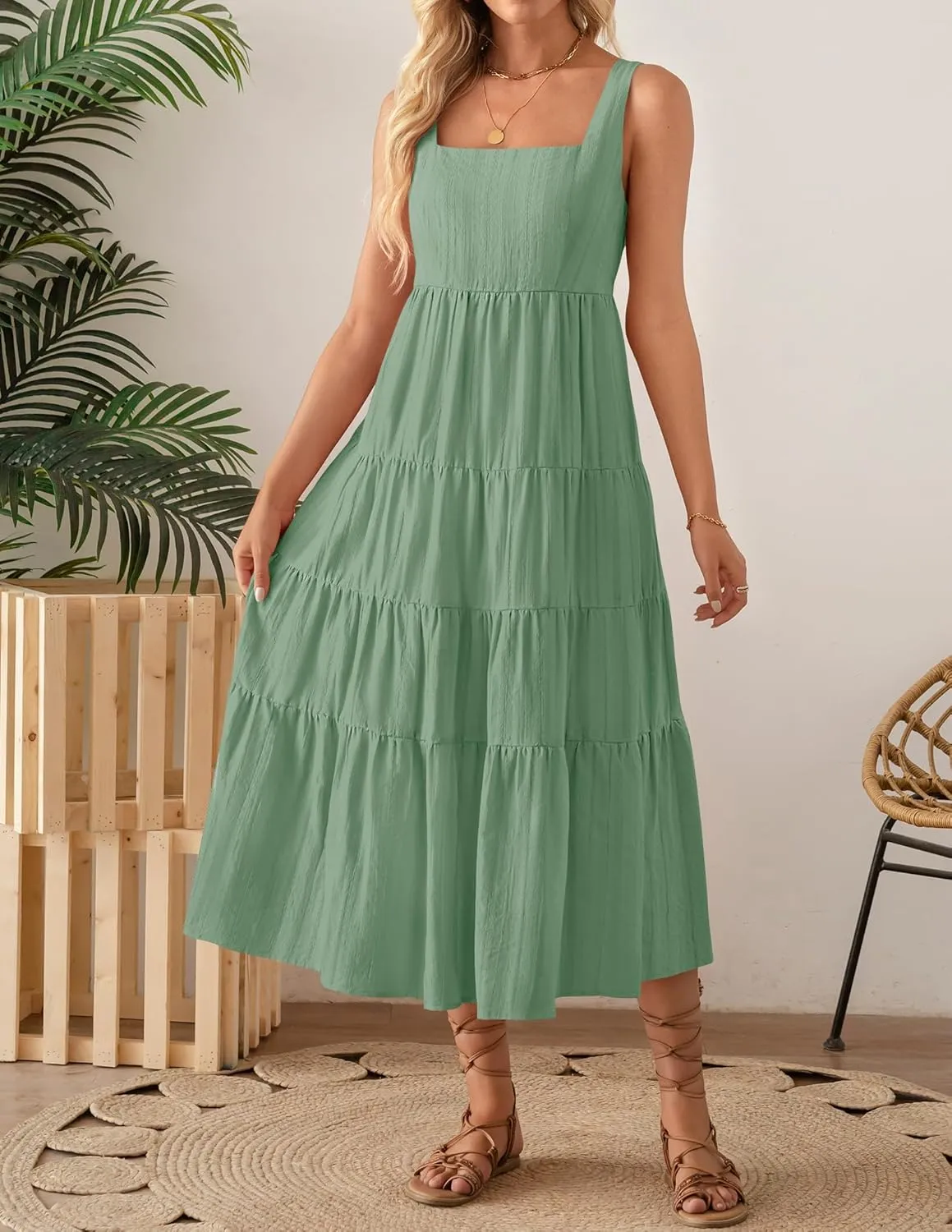 ZESICA Women's Summer Sleeveless Dress Casual Backless Loose Flowy Tiered Sundress Beach Cover up Tank Dresses