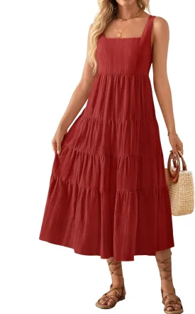 ZESICA Women's Summer Sleeveless Dress Casual Backless Loose Flowy Tiered Sundress Beach Cover up Tank Dresses