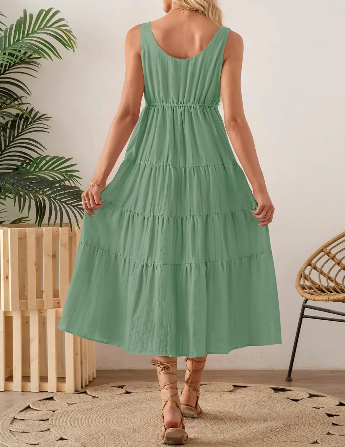 ZESICA Women's Summer Sleeveless Dress Casual Backless Loose Flowy Tiered Sundress Beach Cover up Tank Dresses